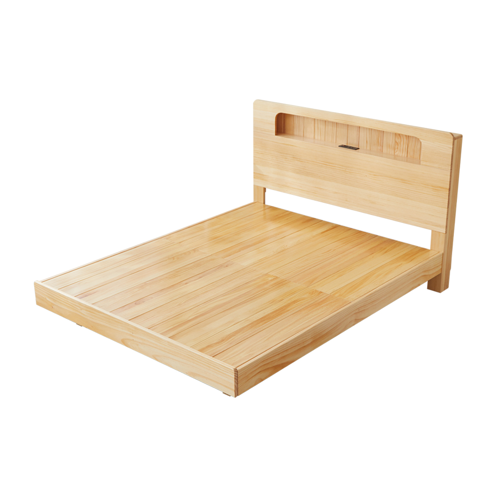 6尺雙人加大-星電感應全實木床架+床頭整組（床頭附充電設計）/懸浮床架/漂浮床架